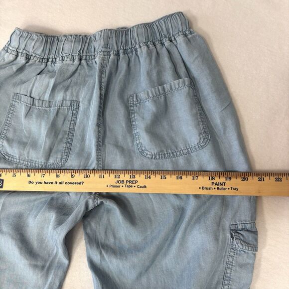 URBAN DAIZY High Rise Blue Tencel Jogger Pants with Cargo Pockets - Picture 8 of 12